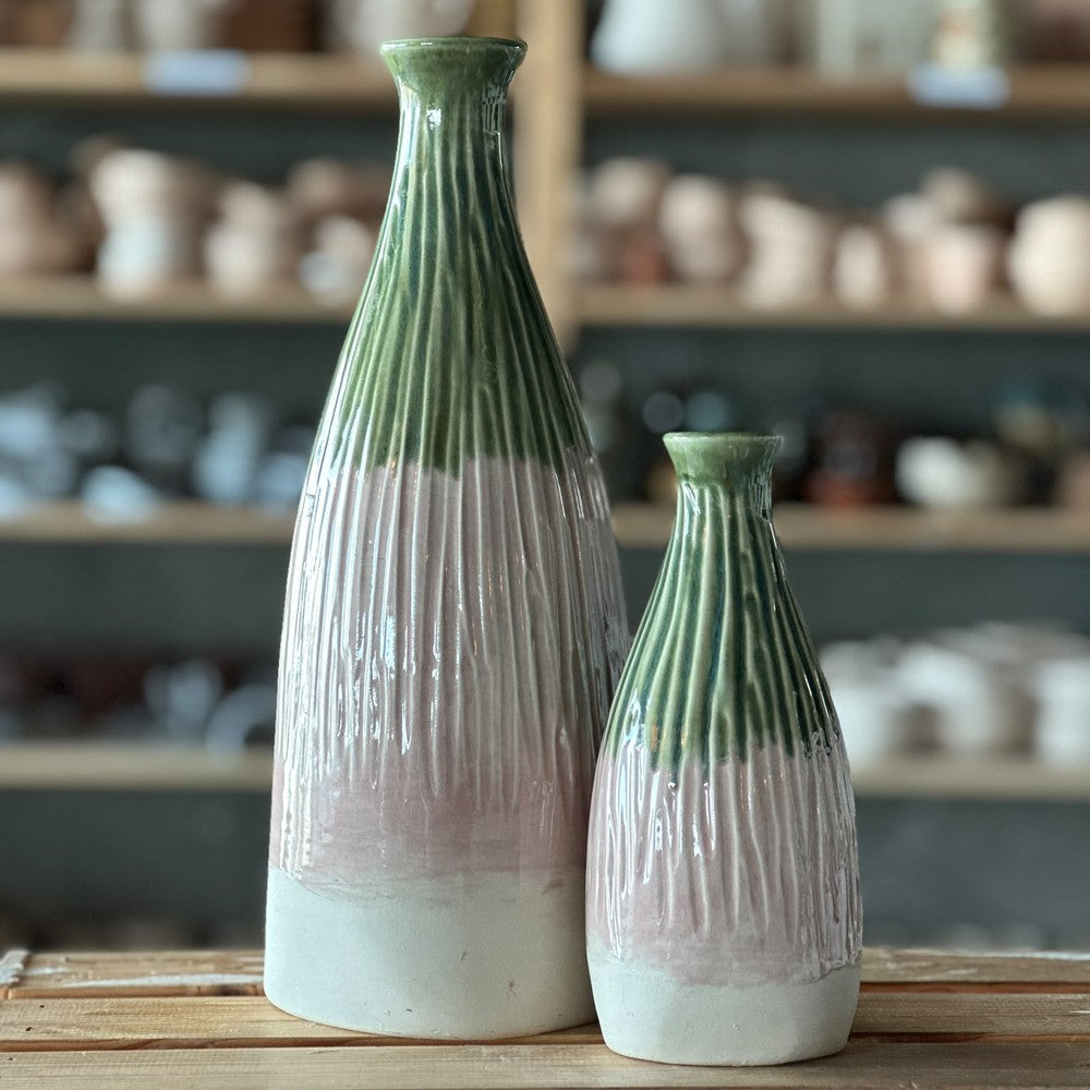 Vase - Beige base with pink & green