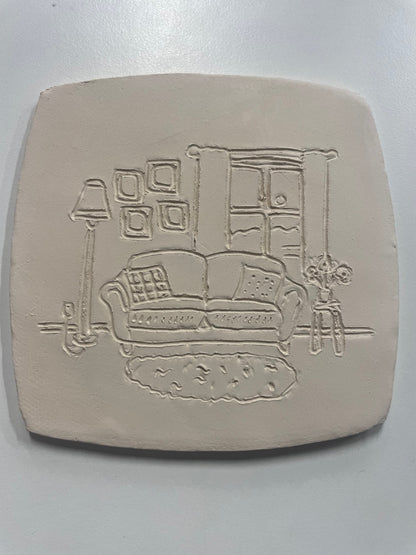 Square Coaster bisque piece to paint at Ceramic Cube Doha
