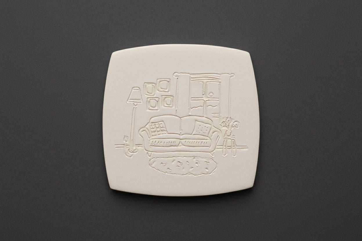 Living Room Coaster bisque piece to paint at Ceramic Cube Doha