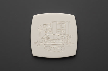 Living Room Coaster bisque piece to paint at Ceramic Cube Doha