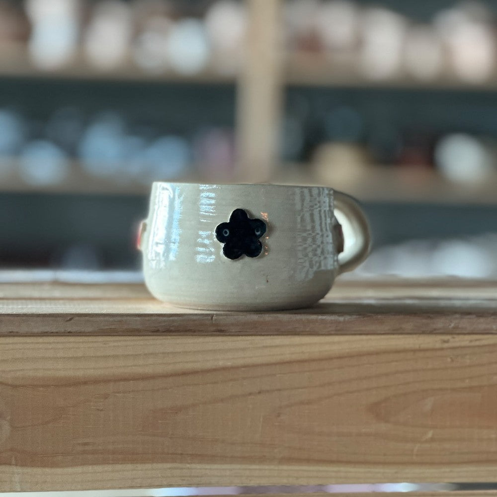 Mug with No-Face, Flowers & Heart - Beige