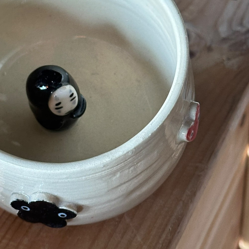 Mug with No-Face, Flowers & Heart - Beige