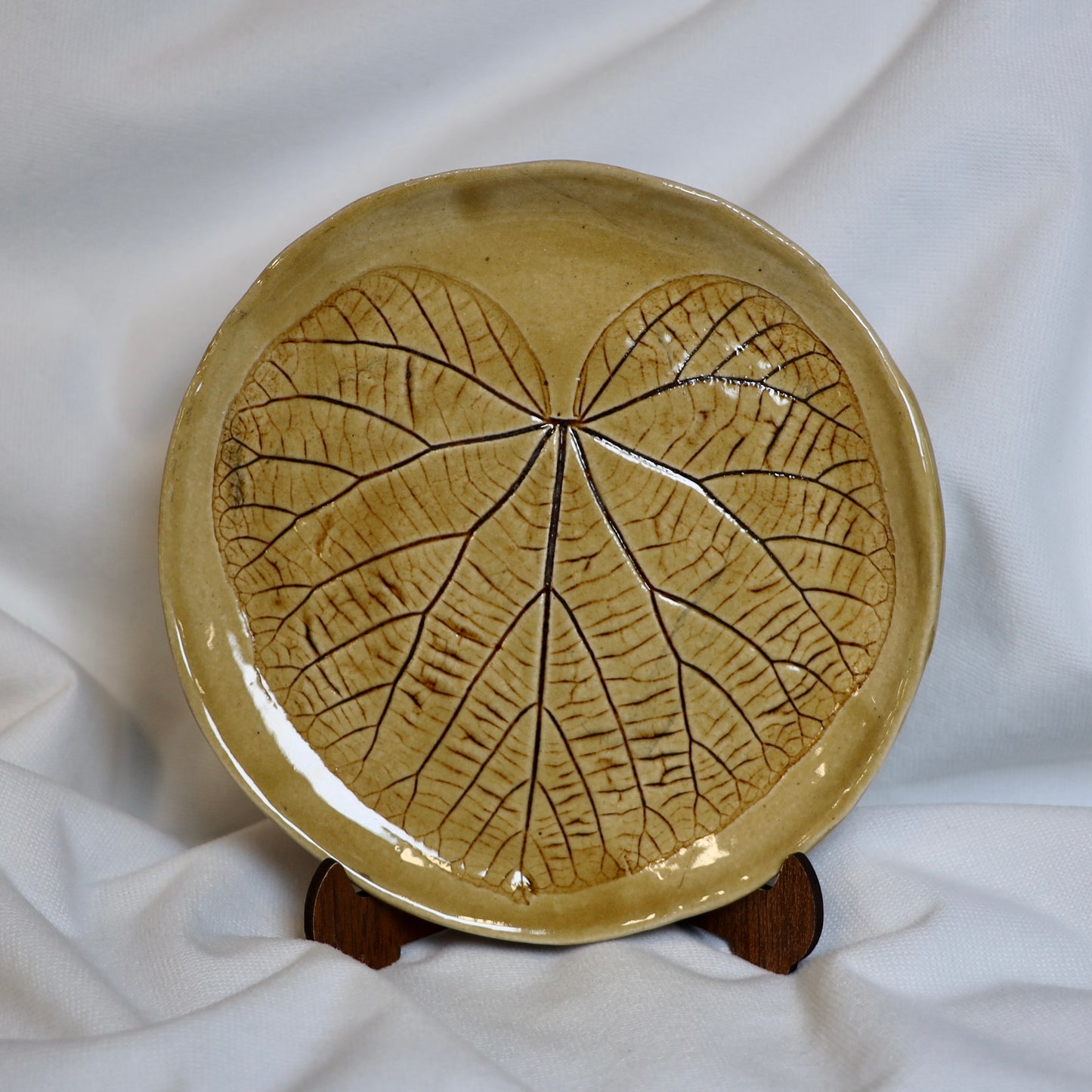 Yellow Round Plate with Leaf Print